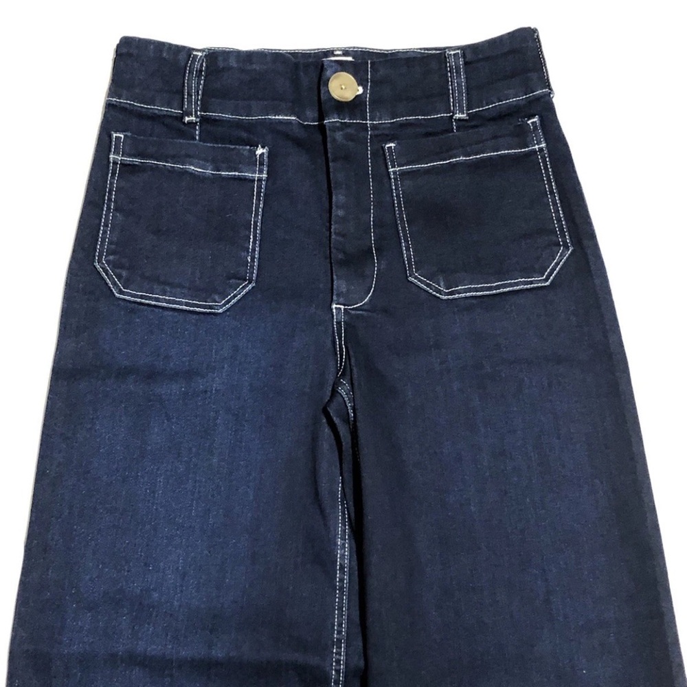 MAEVE Women’s Colette Full Length Wide Leg Denim Pants Contrast Stitch - Picture 3 of 6